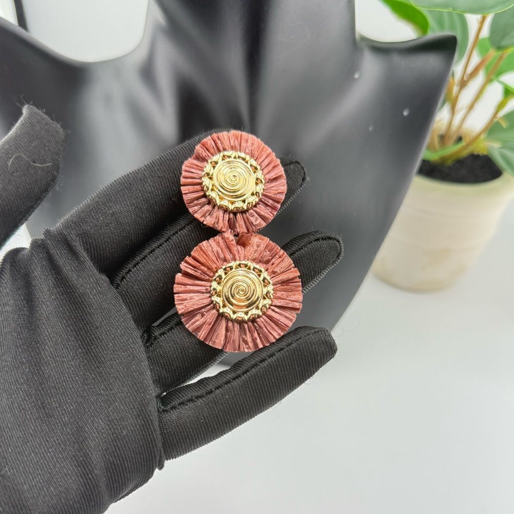 Boho Double Disc Statement Earrings — Warm Terracotta & Gold - Picture 5 of 6